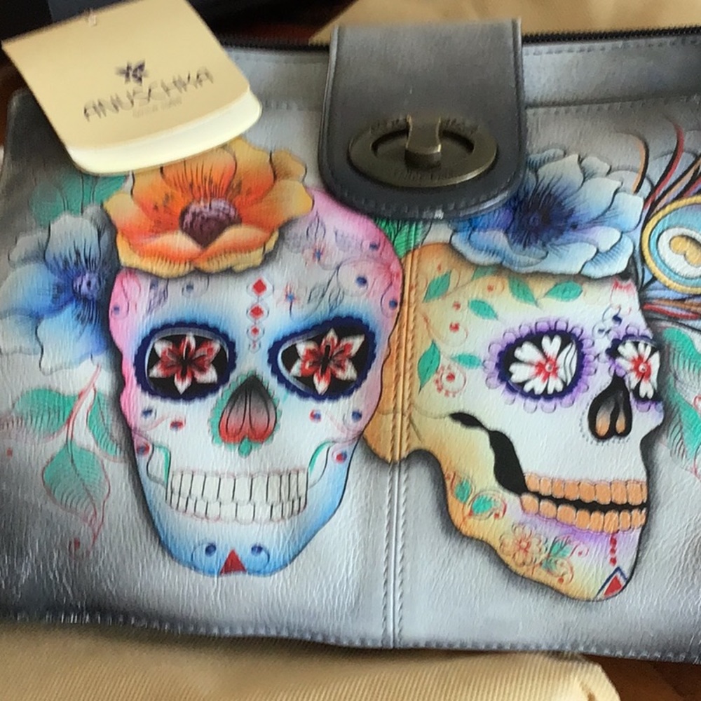NWT Anuschka large crossbody with skulls